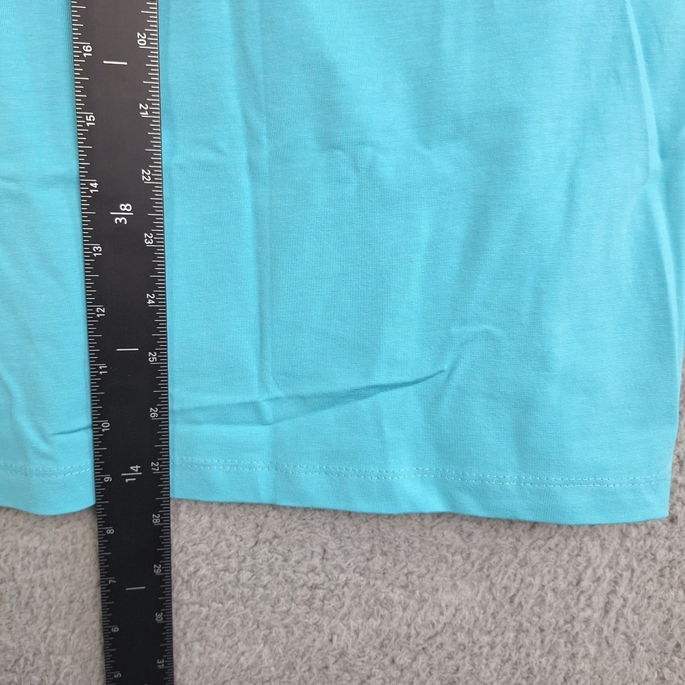 Catherines Top Womens Petite 1X Blue Stretch Pullover‎ Short Sleeve Cutwork Trim - Picture 6 of 10